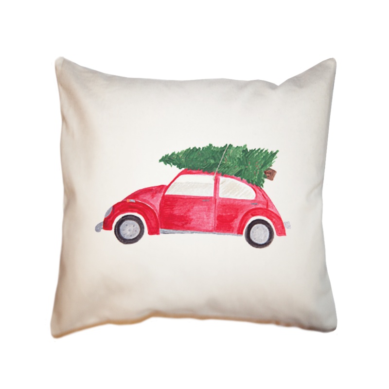 red vw with tree square pillow
