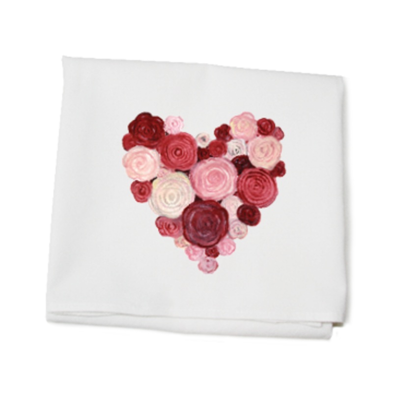 rose heart wreath flour sack towel