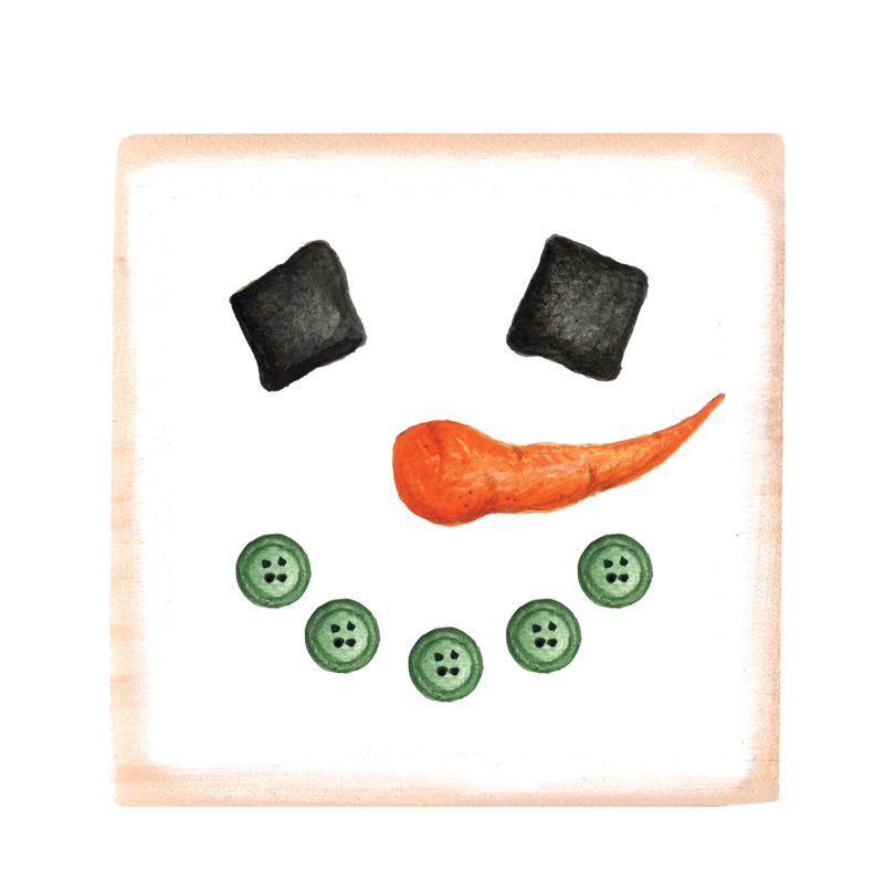 snowman face square wood block