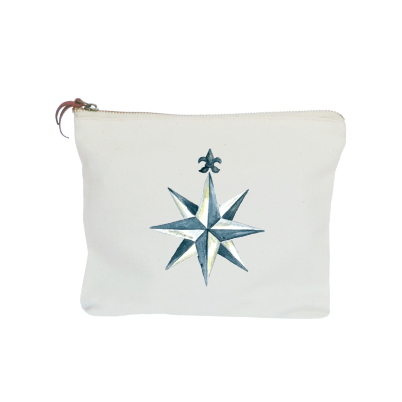 compass rose navy zipper pouch