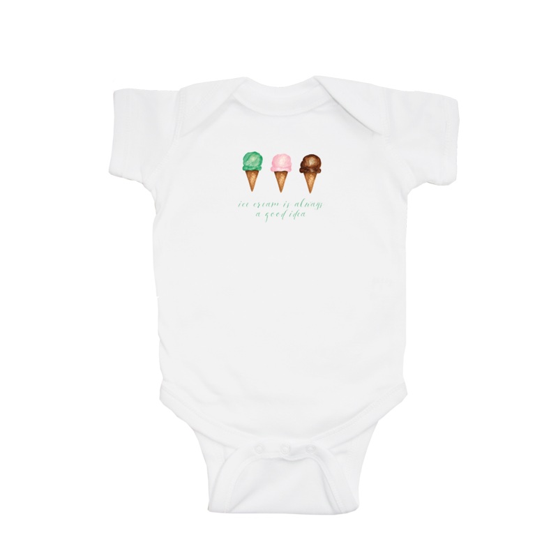 ice cream good idea green text baby snap up short sleeve
