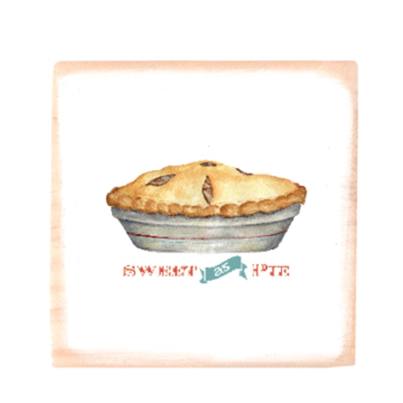 sweet as pie square wood block