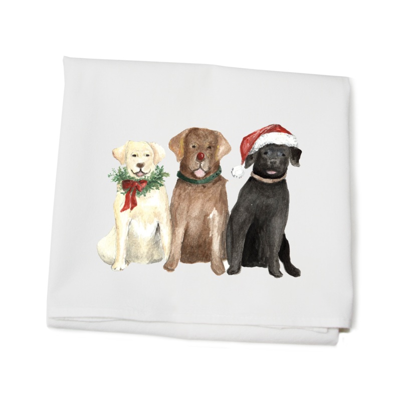 three labs holiday flour sack towel