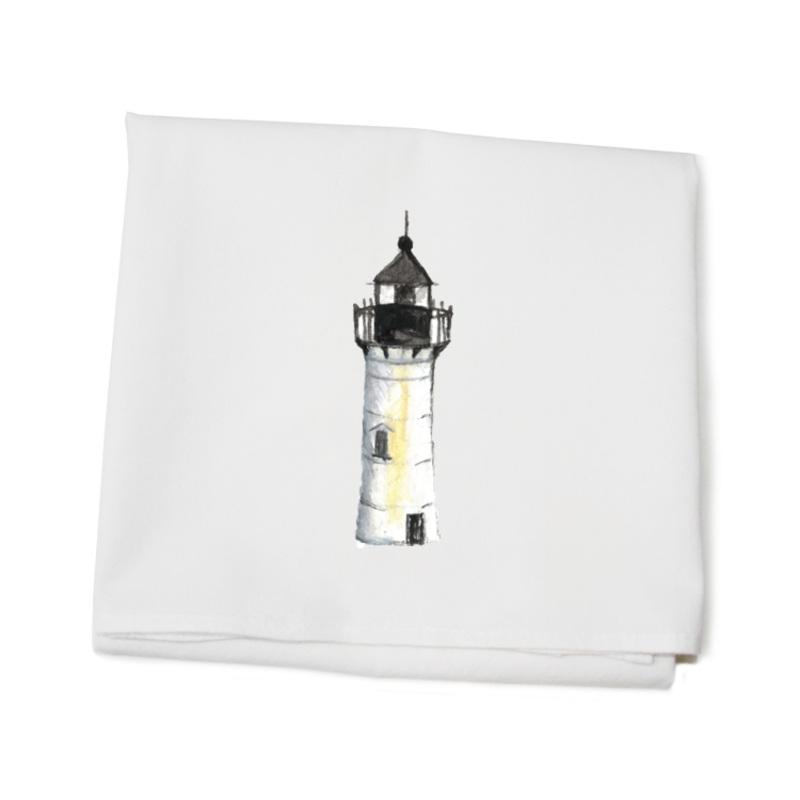 white lighthouse flour sack towel