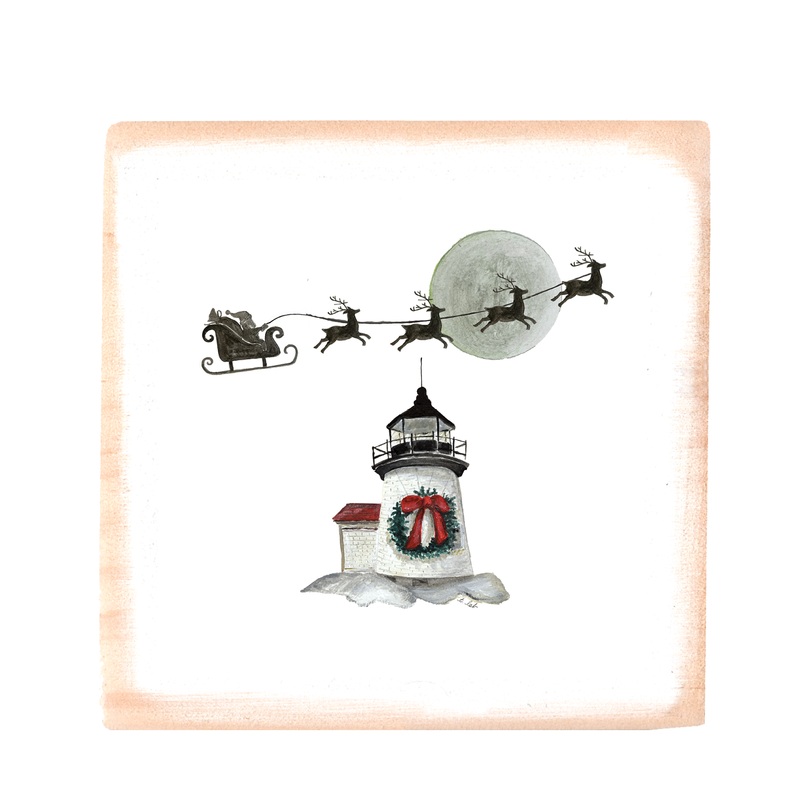 brant point with santa and sleigh wood block