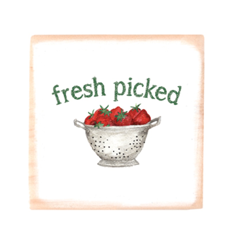 fresh strawberries square wood block