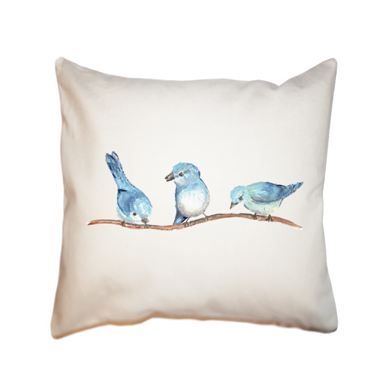 three blue birds square pillow
