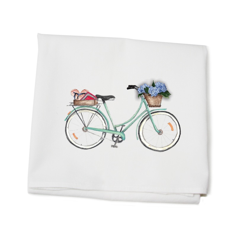 bike with books on back flour sack towel