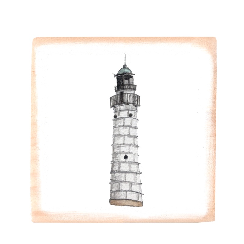door county lighthouse square wood block