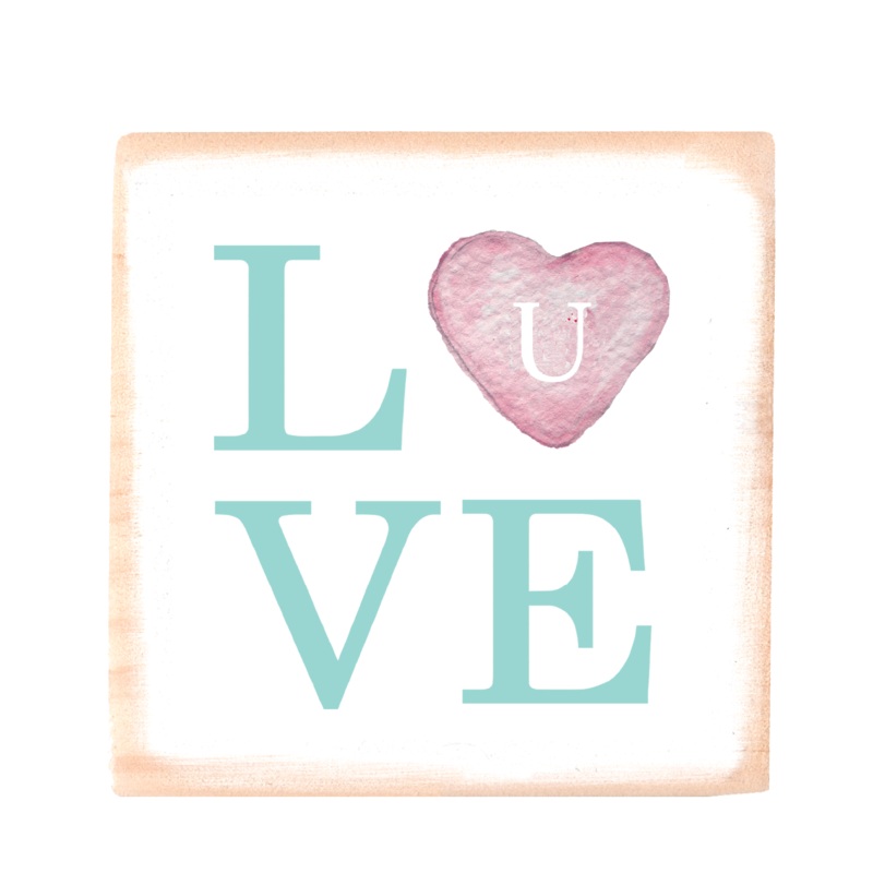 love you square wood block