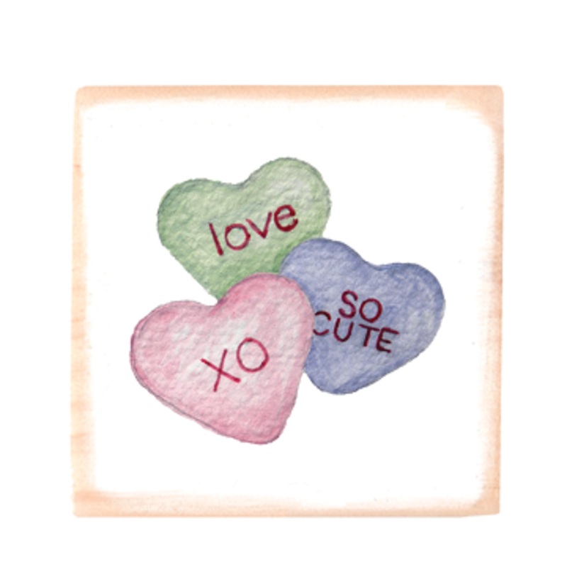 sweet hearts candy square wood block