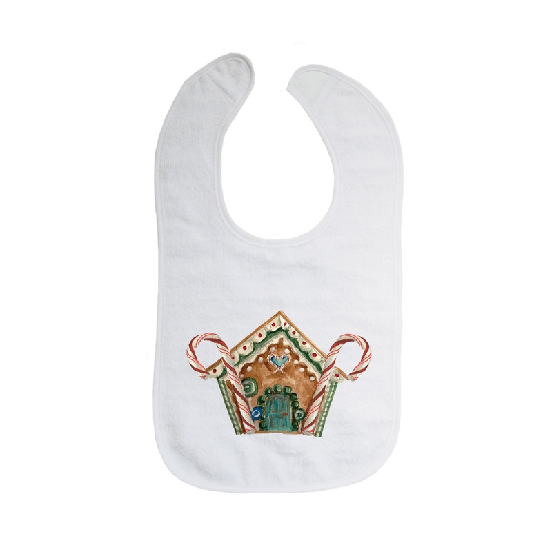 gingerbread house with candy cane bib