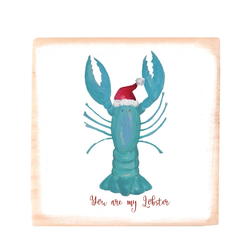 lobster cooked santa hat wood block