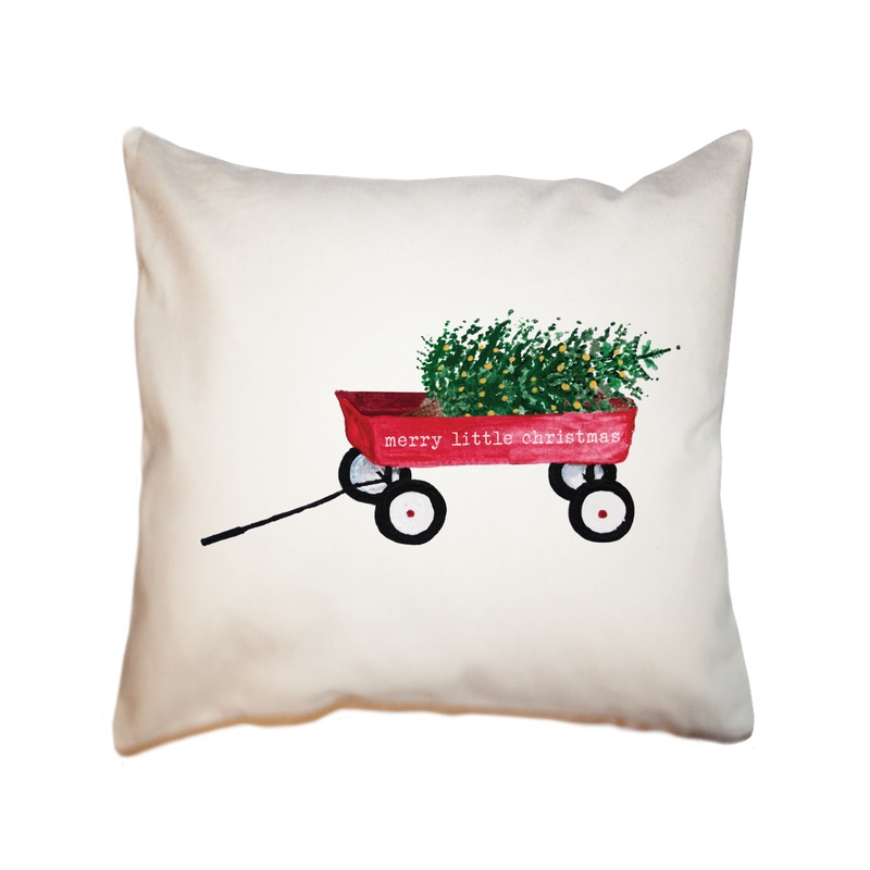 red wagon with tree and text square pillow