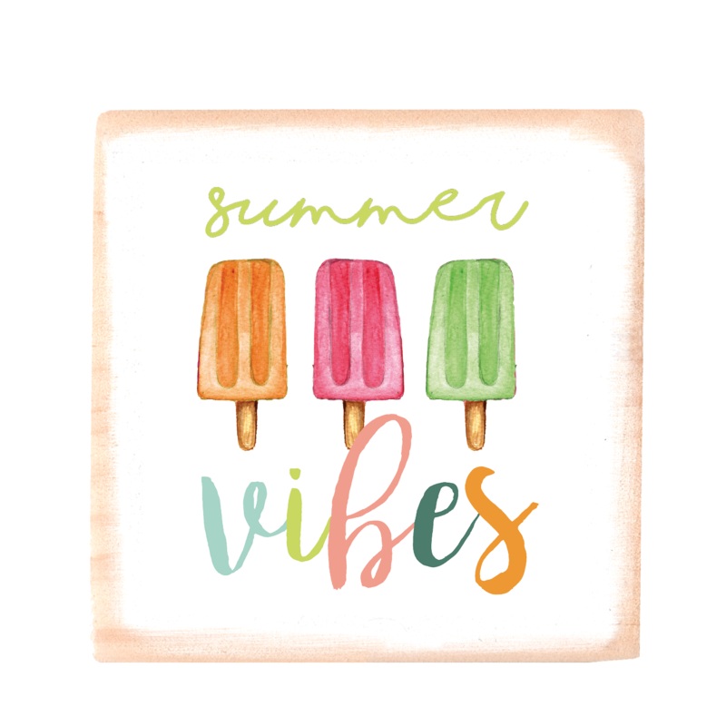 summer vibes square wood block
