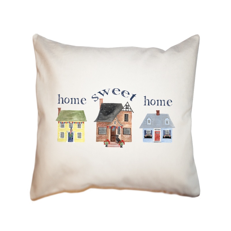 three houses patriotic home sweet home square pillow