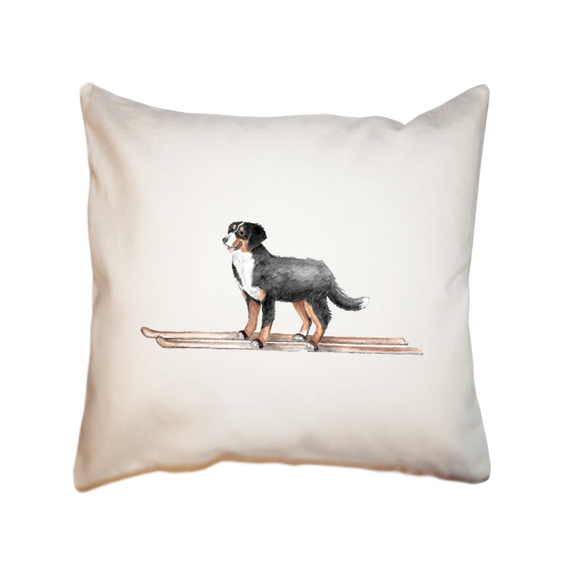 bernese on skis square pillow