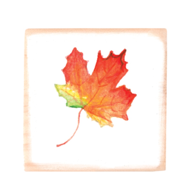 fall leaf square wood block