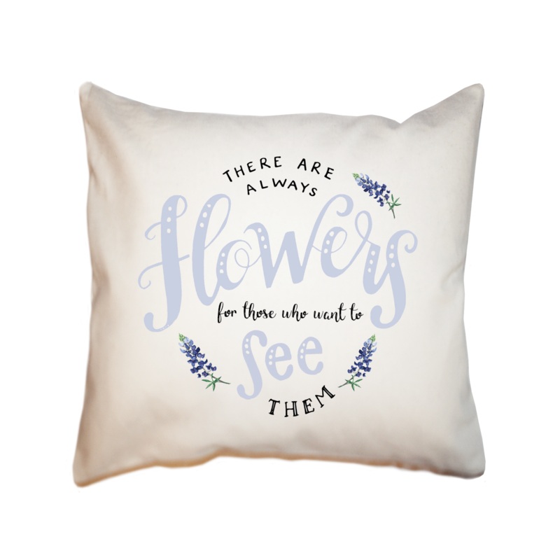 flowers see blue square pillow