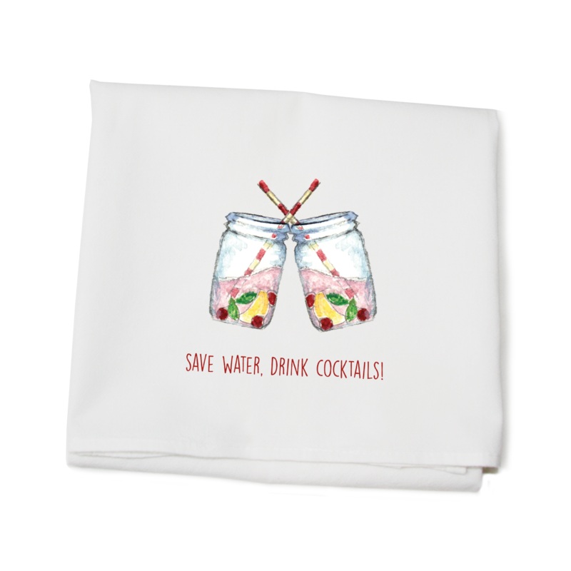 save water drink cocktails flour sack towel