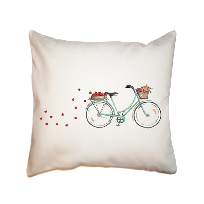seafoam bike with hearts + roses square pillow
