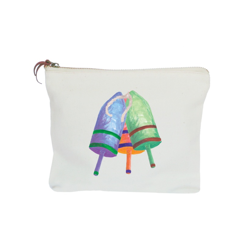 three buoys with twine zipper pouch