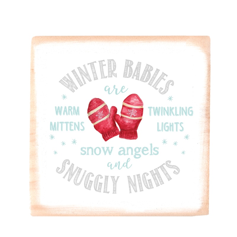 winter baby square wood block