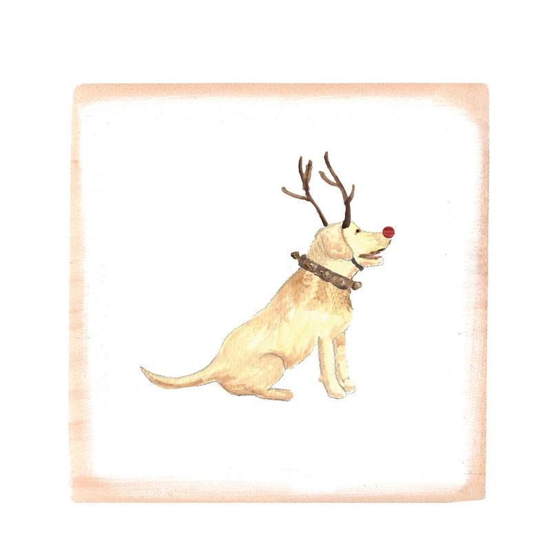 yellow lab with red nose square wood block