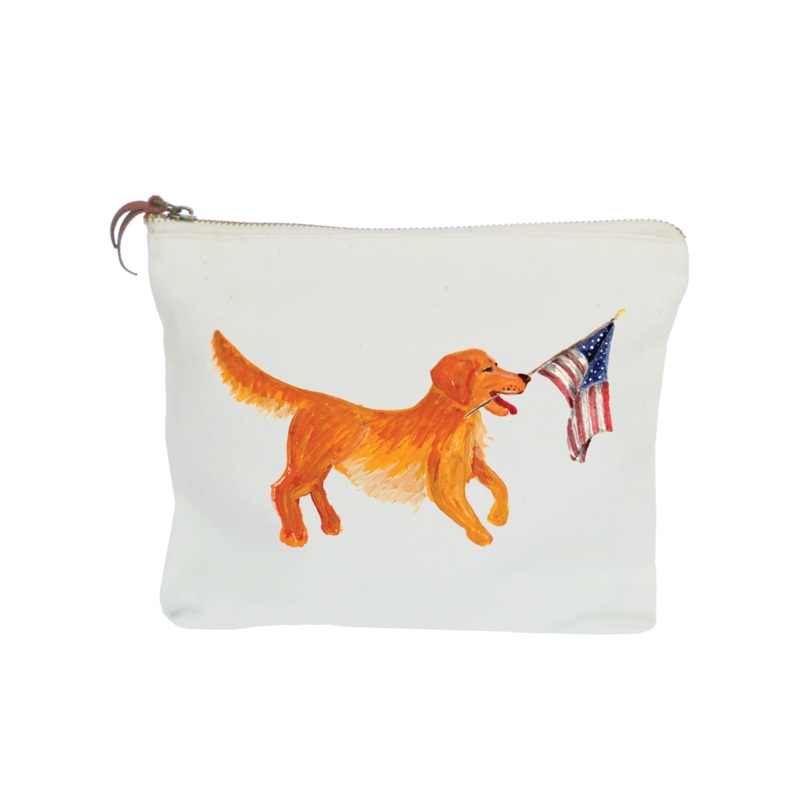 golden retriever + flag zipper pouch