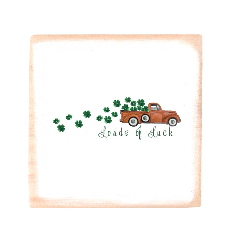 orange truck loads of luck square wood block