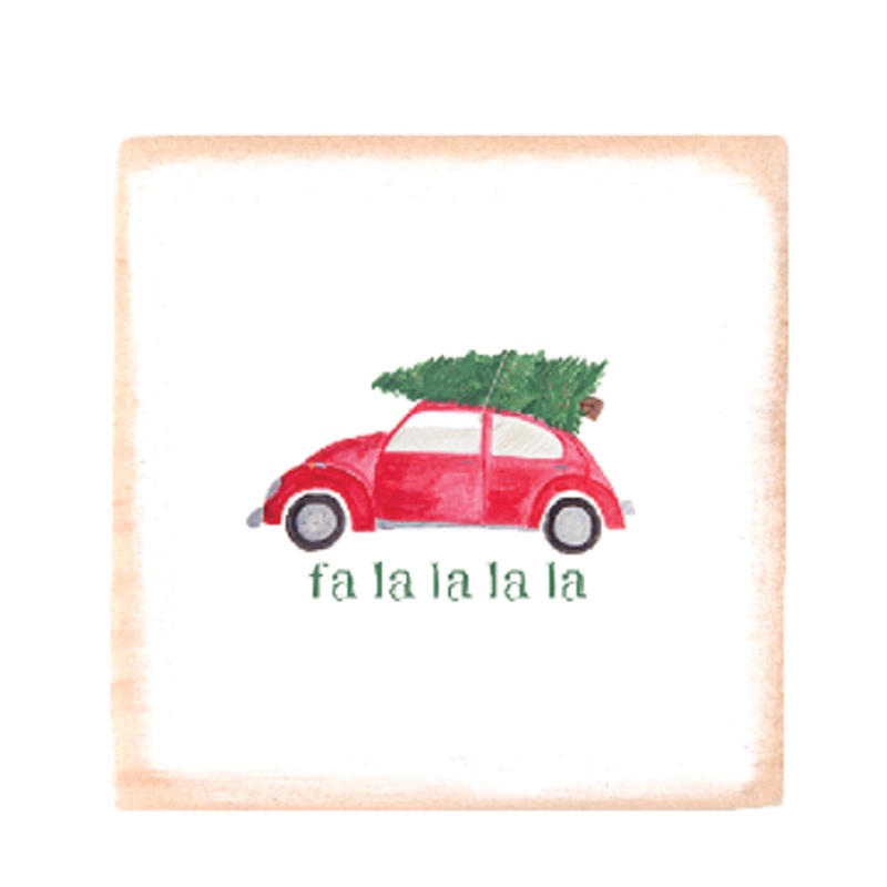 red vw + tree fa la la la square wood block
