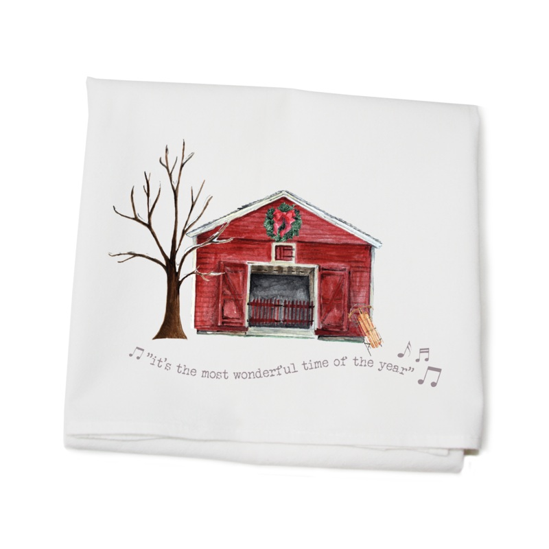 winter barn most wonderful time of year flour sack towel