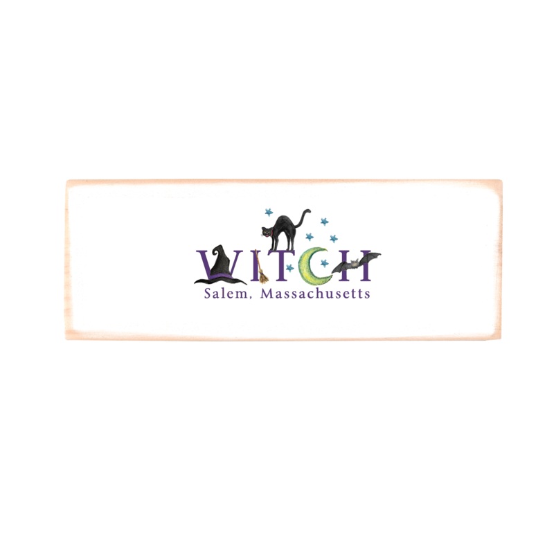 witch salem with black cat rectangle wood block