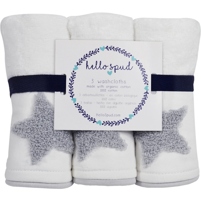 Hello Spud Organic Cotton Washcloth 3-Pack – Gray Stars