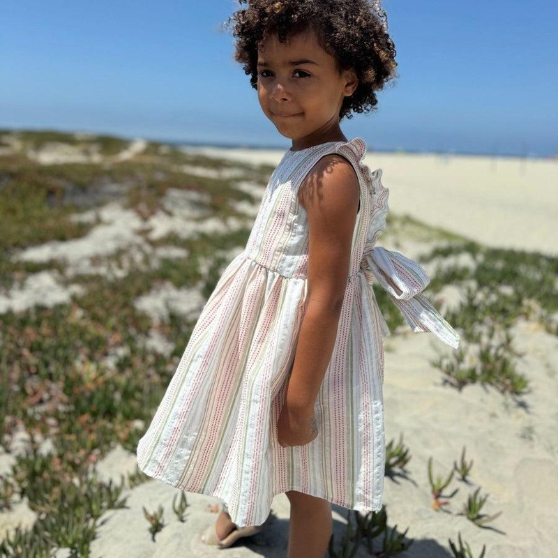 Vignette – Sleeveless Back-Tie Dress – Pink Multi-Stripe