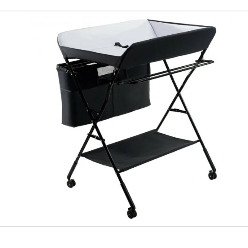 Portable Adjustable Height Newborn Nursery Organizer with Wheel-Black