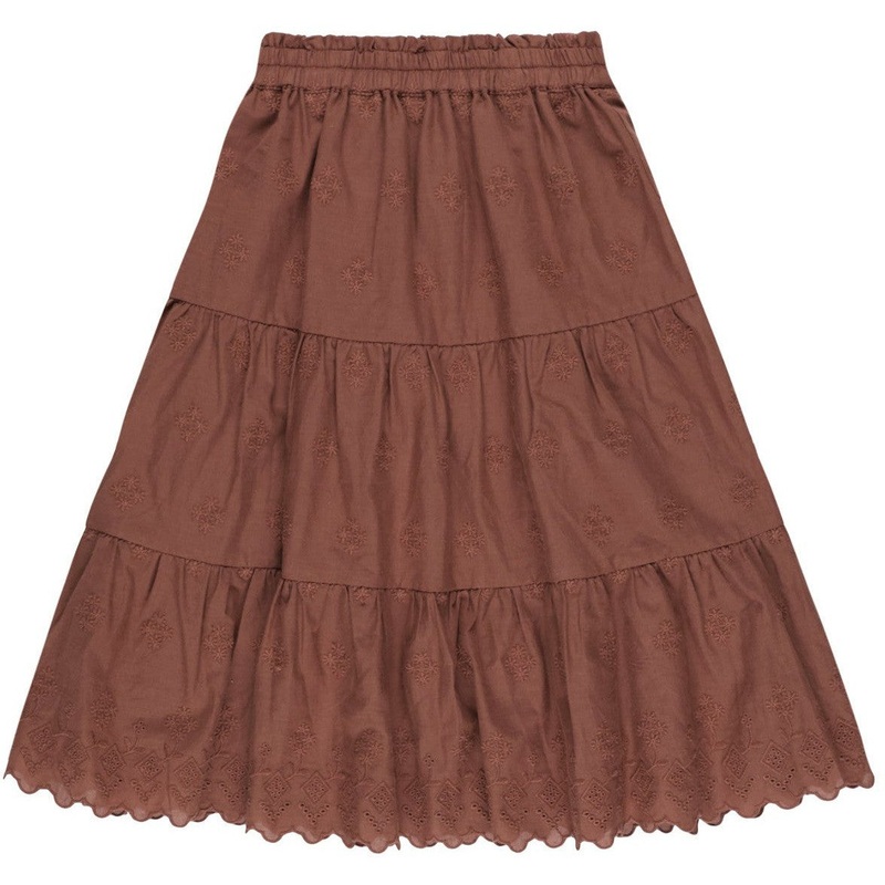 Rylee + Cru Ruffle Tiered Midi Skirt | Brick