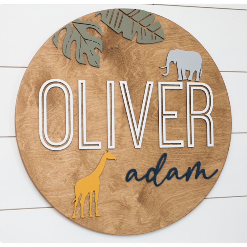 Sugar + Maple Round Personalized Name Sign | Safari