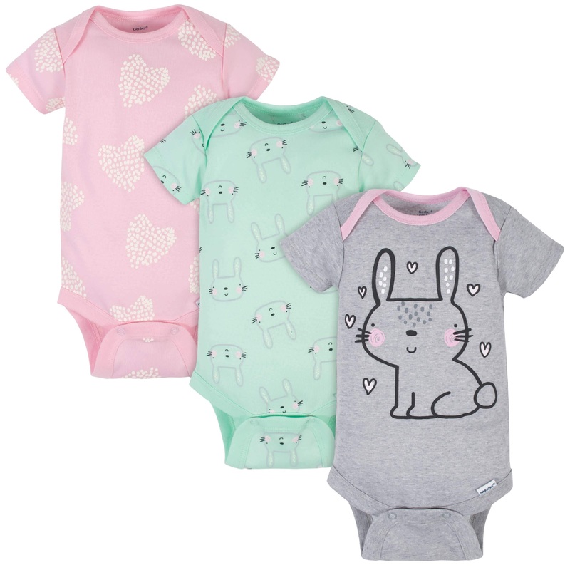3-Pack Baby Girls Bunny Short Sleeve Onesies Bodysuits