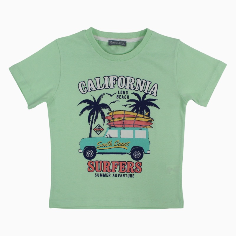Boys Cotton T-Shirt  Mint Green with Summery Print