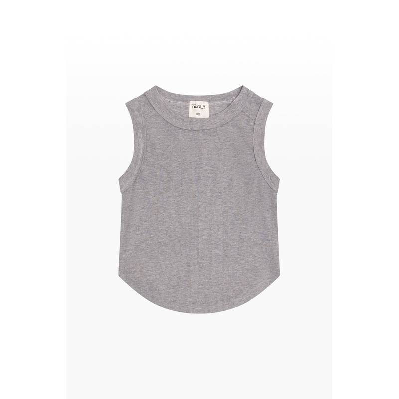 Ribbed Exposed Seam Tank Top – Light Grey