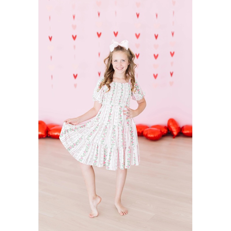 Rosebud Bows Smocked Ruffle Dress
