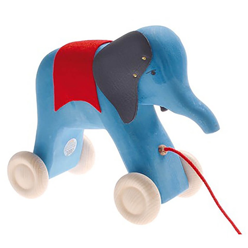 Grimm’s Wooden Pull Along Elephant Blue