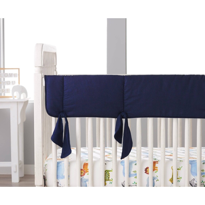 Navy Linen Crib Rail Cover with Knot Ties