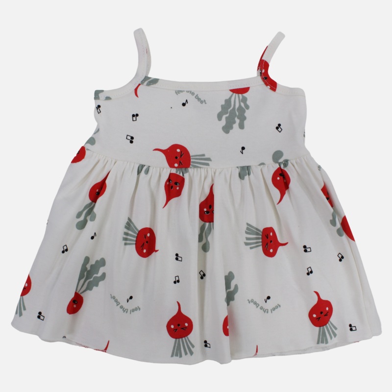 Baby Girls Cotton Dress  Off-White with Straps and Feel The Beet Print