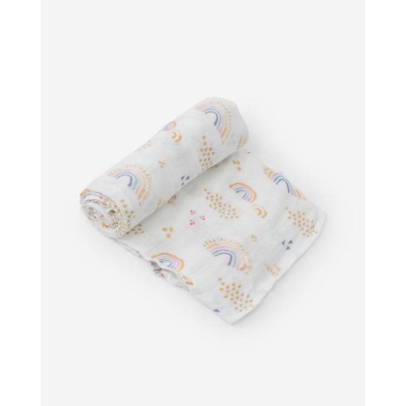 Little Unicorn Deluxe Muslin Single Swaddle Blanket  – Rainbows and Raindrops
