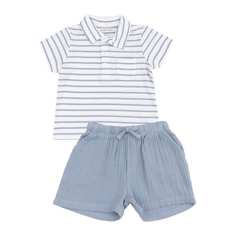 ADR Polo and Short Set French Stripe Dusty Blue