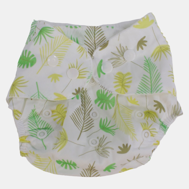 Unisex Baby Reusable Diaper  White with Leaves Design