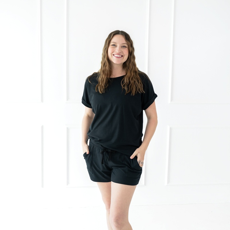 Women’s Bamboo Jersey Rollup Sleeve Tee in Midnight