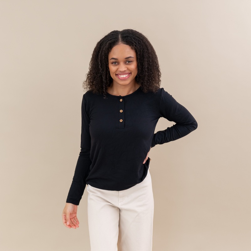 Women’s Ribbed Henley Top in Midnight